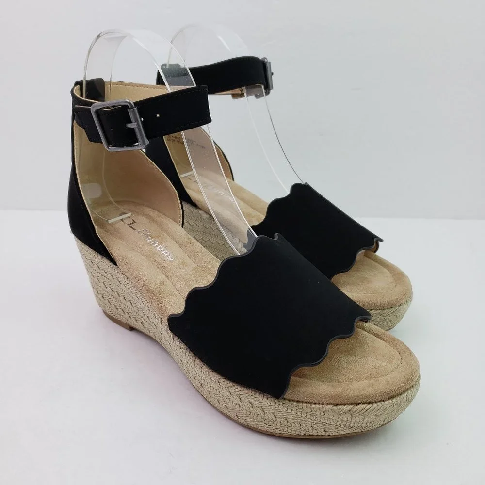 NEW CL By Laundry Womens Size 10 Black Tan Ankle Strap Wedge Platform Sandals